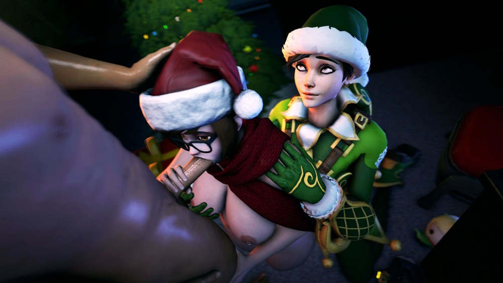 Overwatch Mei and Tracer in Sexy Candy Cane Parody