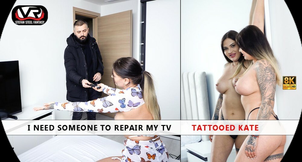 Tattooed Kate Fixes TV in Steamy VR Encounter