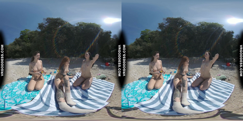 3 Babes Naked On Vacation Beach Picnic Playing Frisbee Searching For Shells And Bubble - Image 3