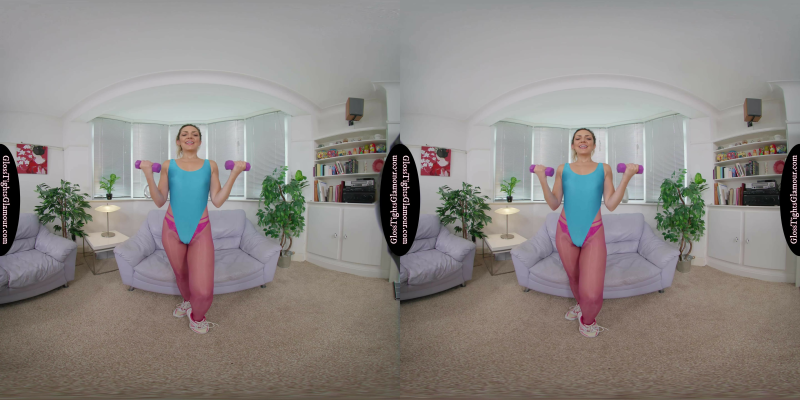 Miss V Blue Leotard With Pink Glossy Legwear - Image 1