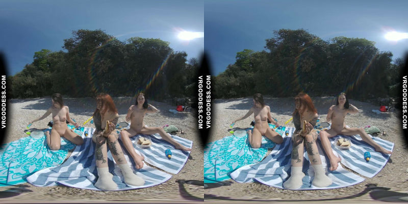 3 Babes Naked On Vacation Beach Picnic Playing Frisbee Searching For Shells And Bubble - Image 8